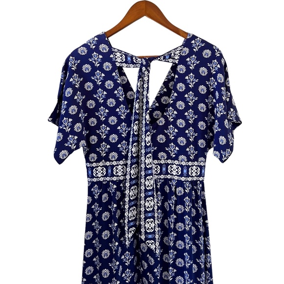 Garnet Hill Navy Blue Floral Print Maxi Dress Size 6 - Picture 9 of 16